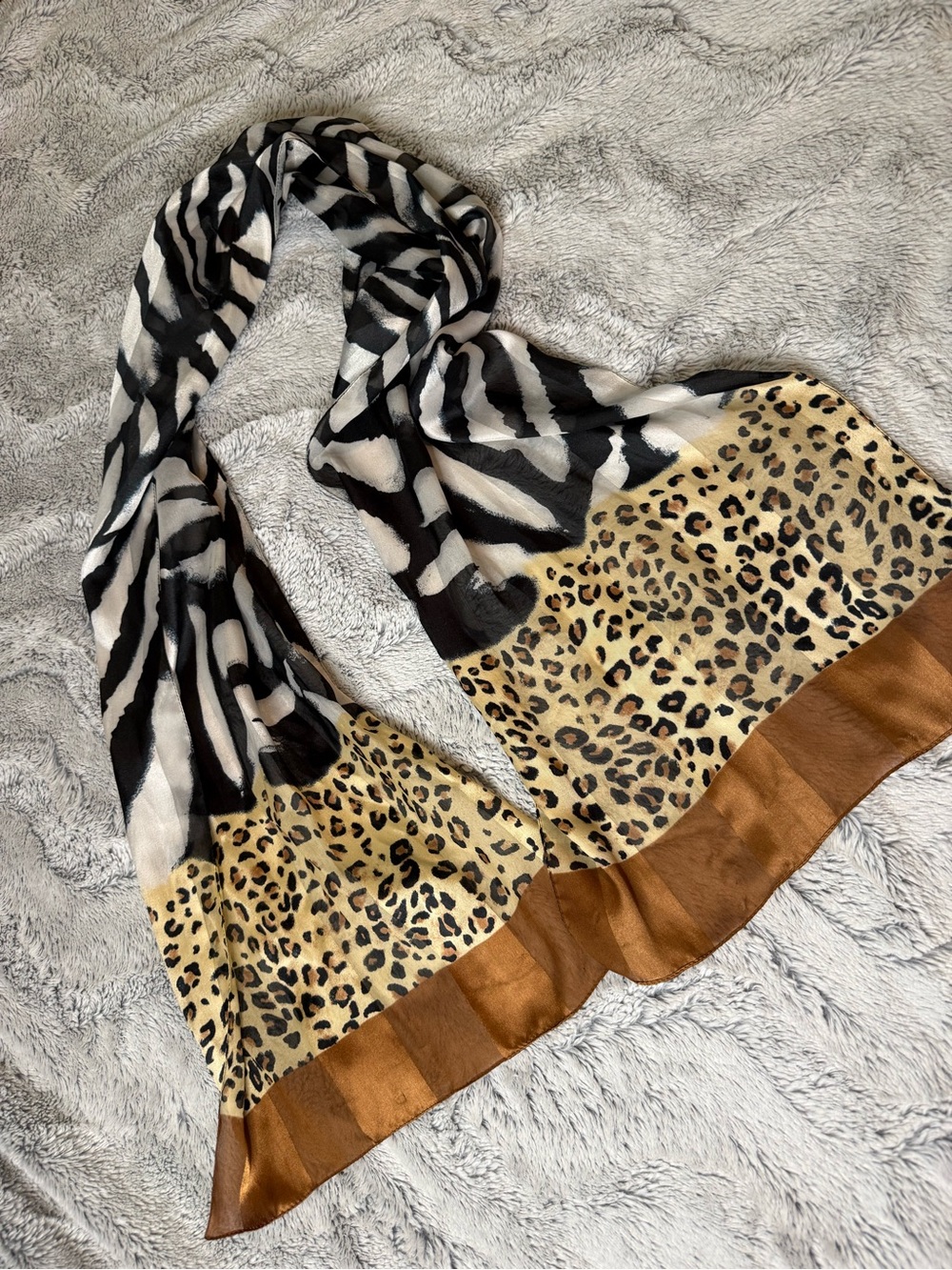 Zebra and leopard print oblong rectangular sheer scarf